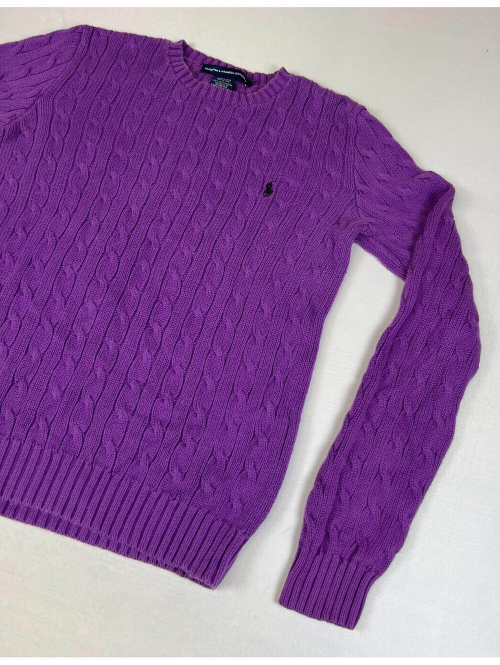 Ralph Lauren Sport Women's L Purple Cable Knit Cotton Crewneck Pullover Sweater - Picture 6 of 10